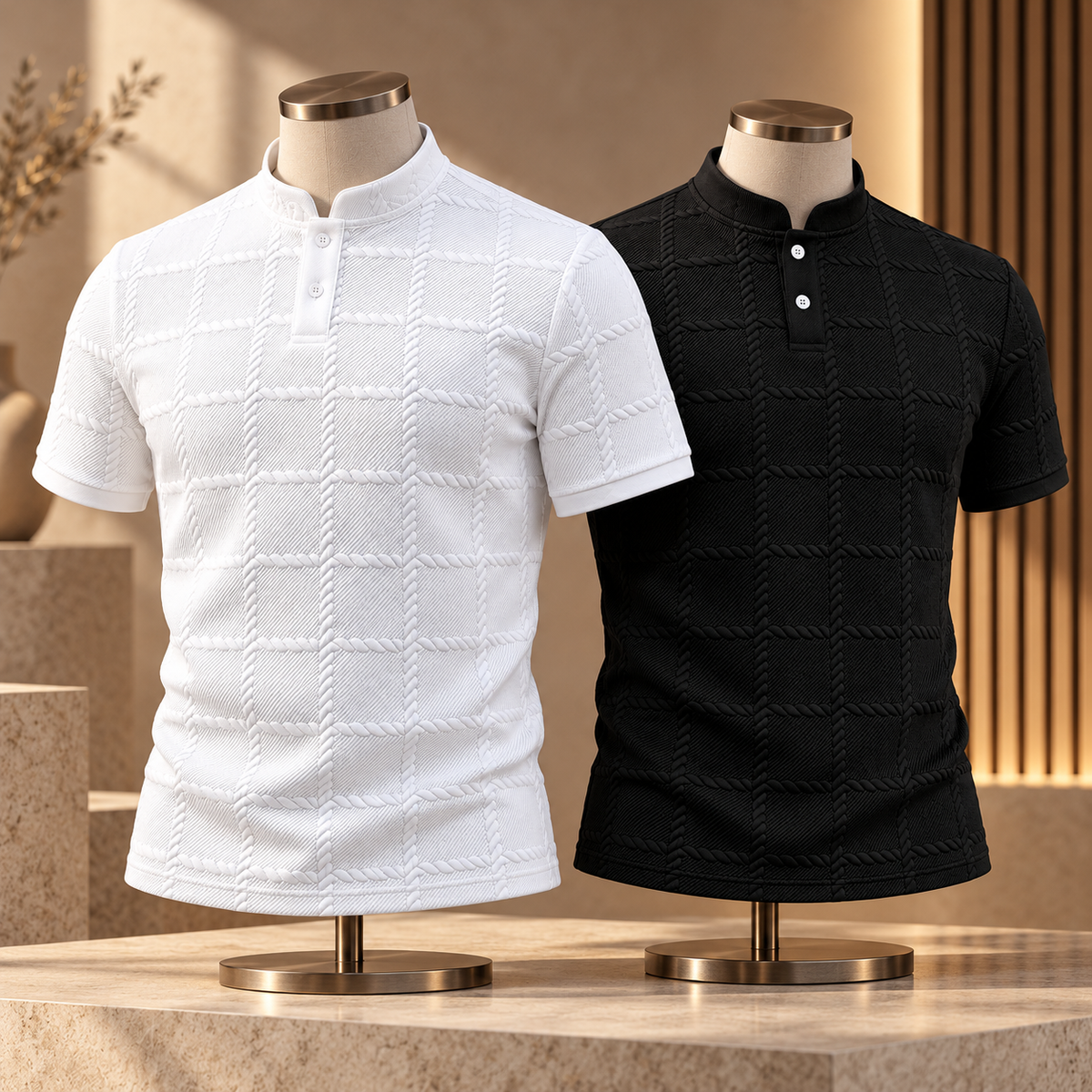 Kurzärmliges Henley-Shirt für Herren, lässig | Sommerkleidung