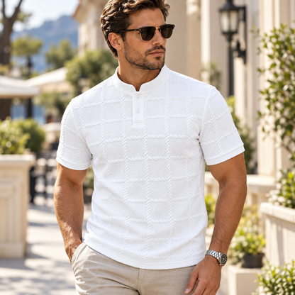 Kurzärmliges Henley-Shirt für Herren, lässig | Sommerkleidung