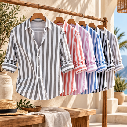 Stribet sommerskjorte til mænd med normalt snit | Klassisk stribet design