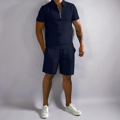 Conjunto de verano para hombre con pantalones cortos cómodos y polo de dos piezas