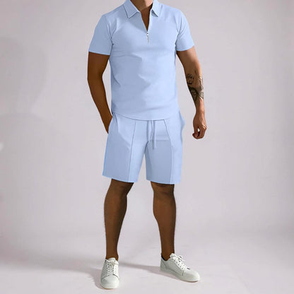 Conjunto de verano para hombre con pantalones cortos cómodos y polo de dos piezas