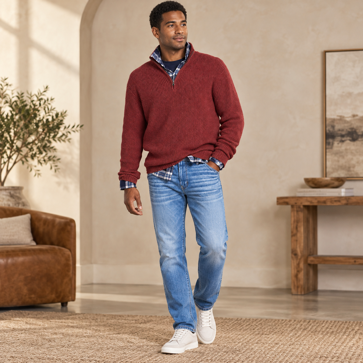 Camisola com fecho versátil para homem, estilo casual executivo | roupa de escritório