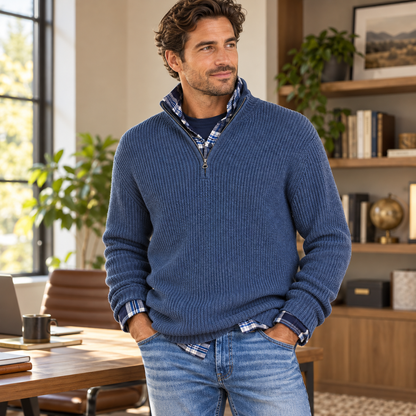 Camisola com fecho versátil para homem, estilo casual executivo | roupa de escritório