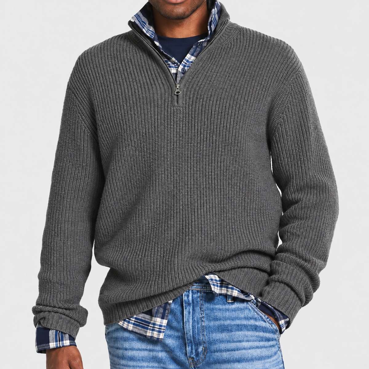 Camisola com fecho versátil para homem, estilo casual executivo | roupa de escritório