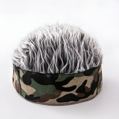 Sombrero con peluca para hombre, peluca de disfraz novedosa, gorra para el cabello