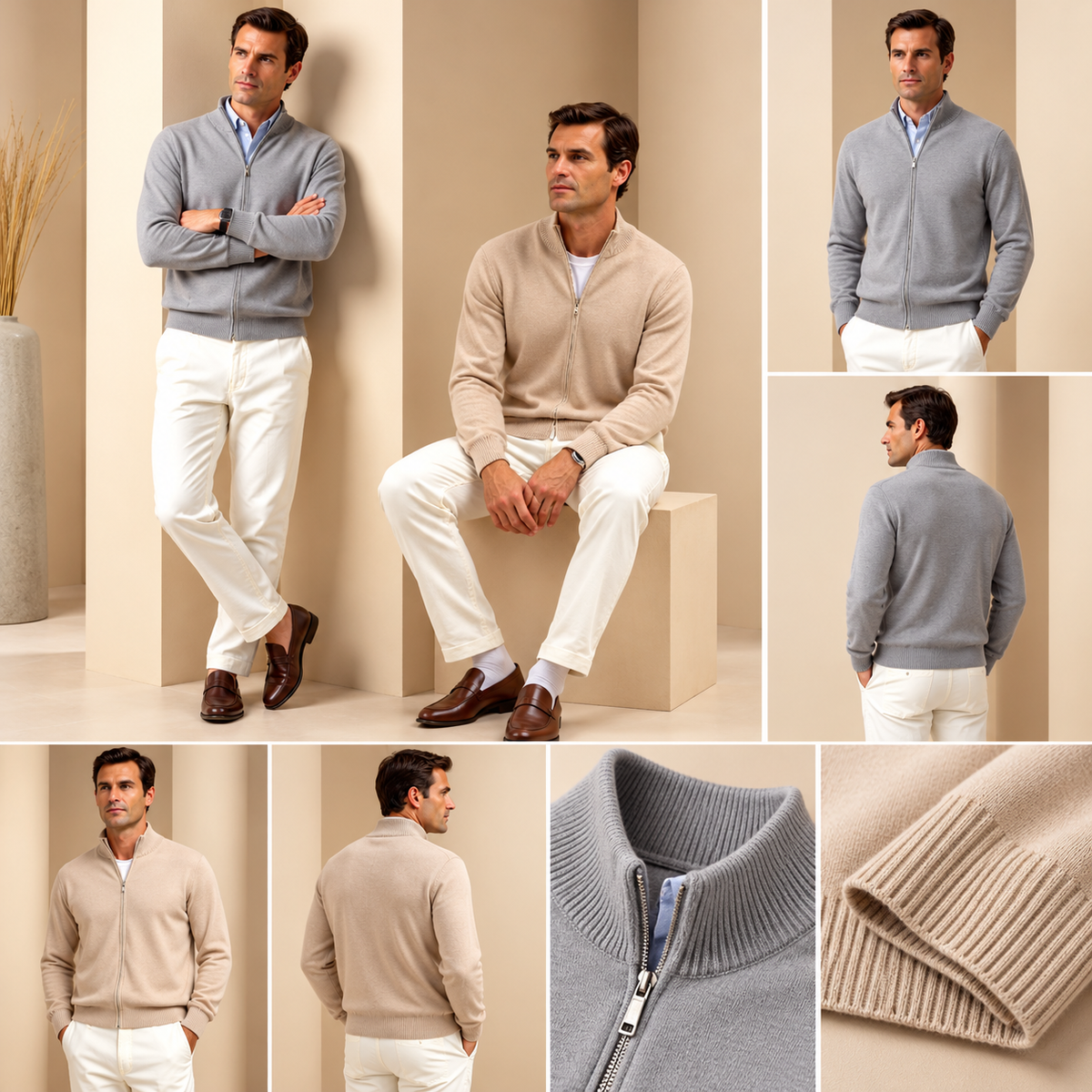 Slim-fit cardigan til mænd med lynlås foran | Afslappet cardigan