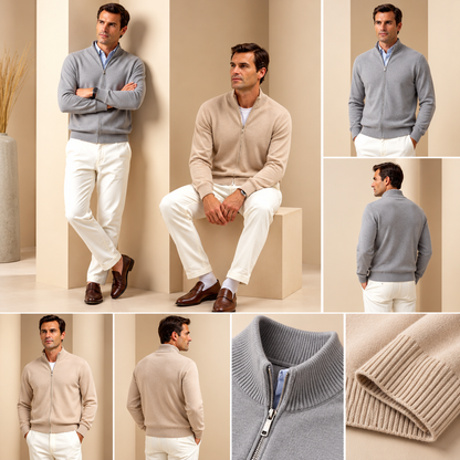 Slim-fit cardigan til mænd med lynlås foran | Afslappet cardigan