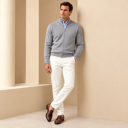 Slim-fit cardigan til mænd med lynlås foran | Afslappet cardigan
