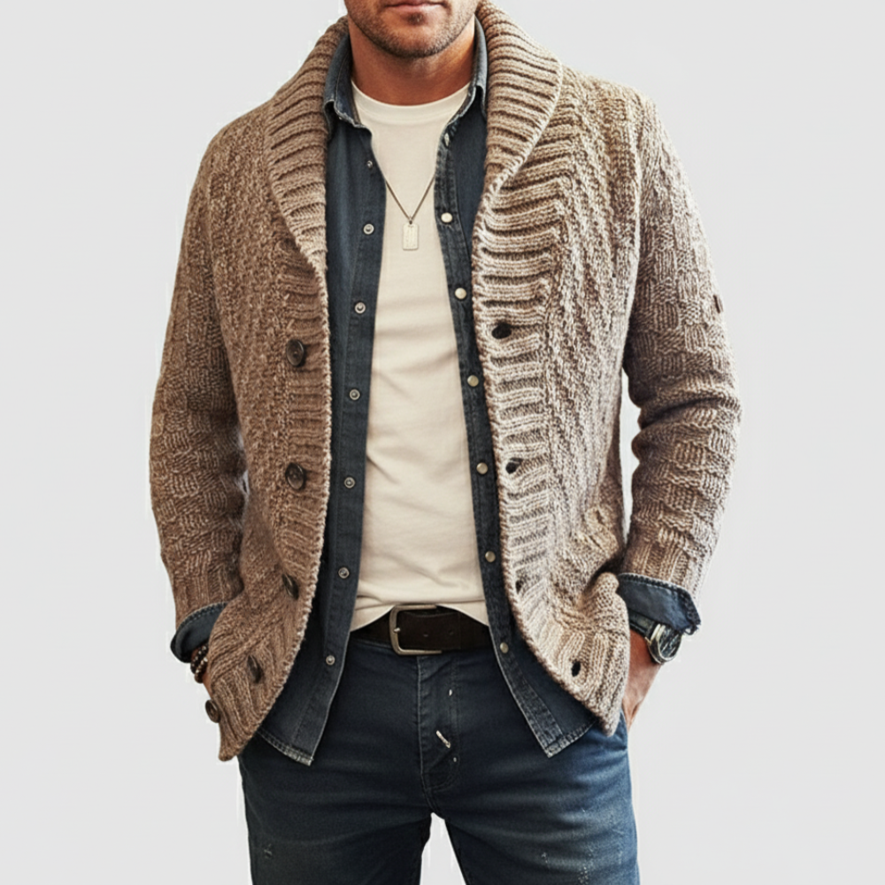Men's Knit Jacket - Long Oversized Shawl Collar