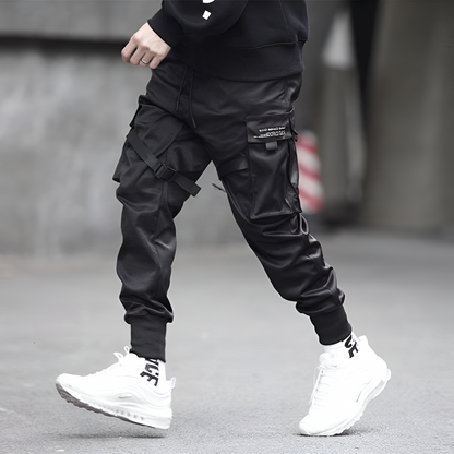 Herren Cargohose Schwarz Verstellbare Riemen Robuste Stadt-Hose