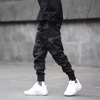Herren Cargohose Schwarz Verstellbare Riemen Robuste Stadt-Hose