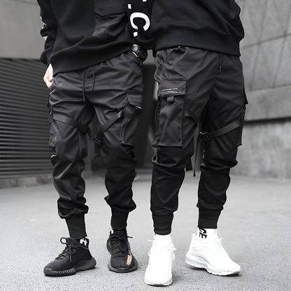 Herren Cargohose Schwarz Verstellbare Riemen Robuste Stadt-Hose