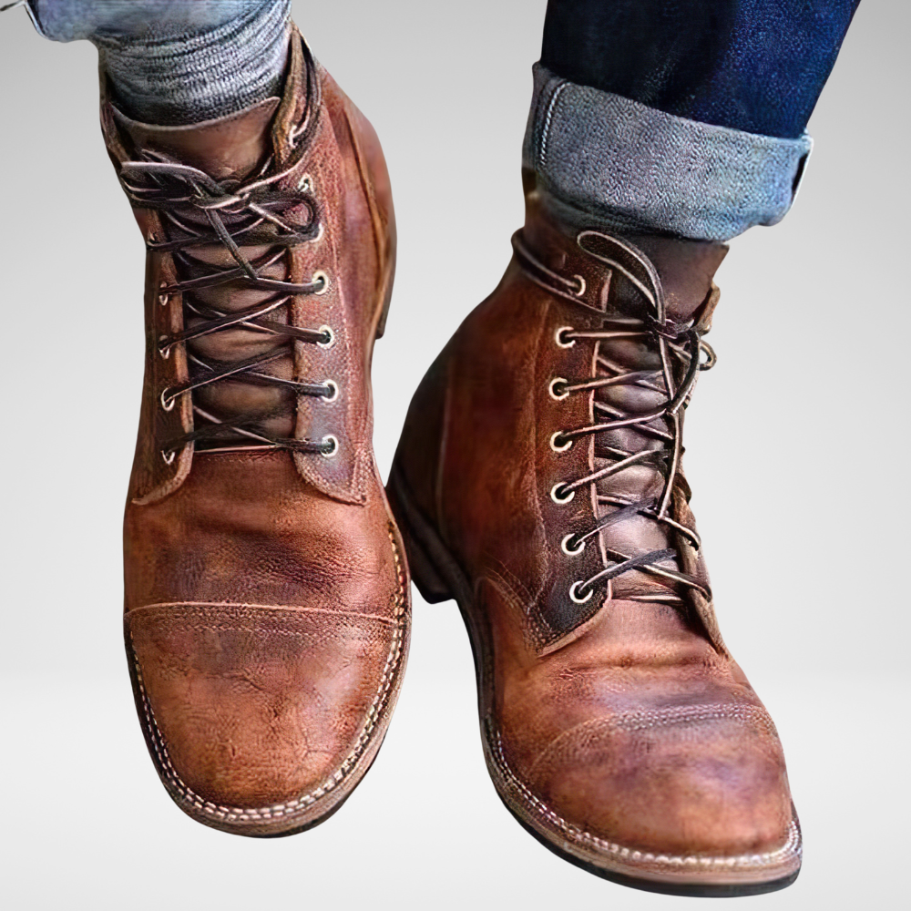 Men's Work Boots Leather Ankle Lace-Up Vintage Style Comfortable 0