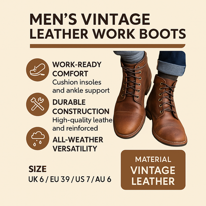 Men's Work Boots Leather Ankle Lace-Up Vintage Style Comfortable 1