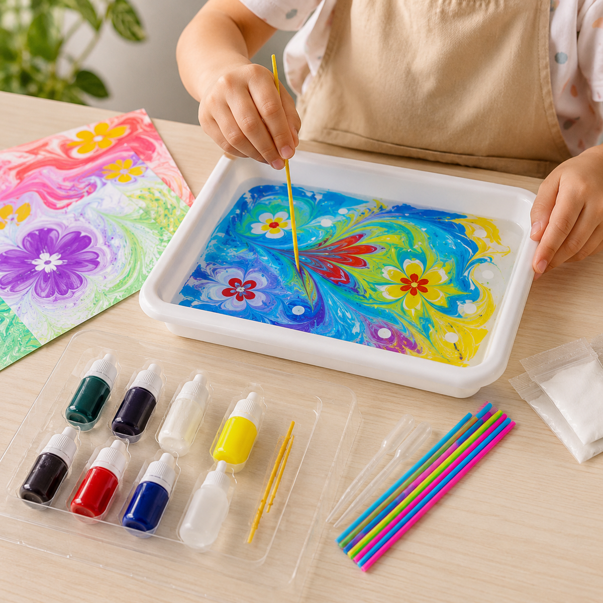 Kit de pintura para marmoleado sin ensuciar, diversión creativa para niños
