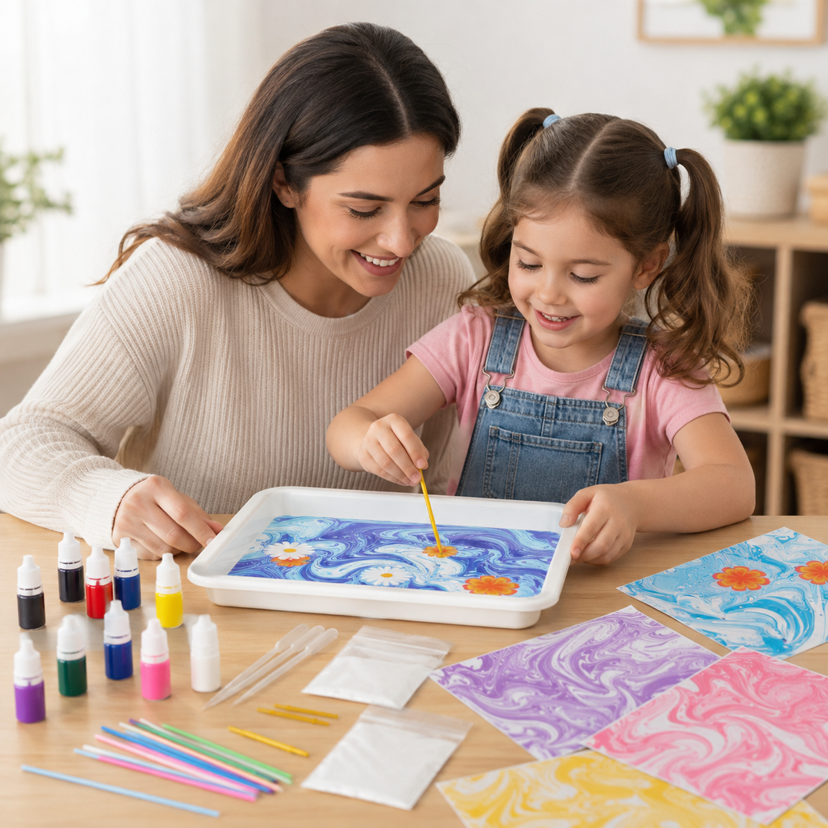 Kit de pintura para marmoleado sin ensuciar, diversión creativa para niños