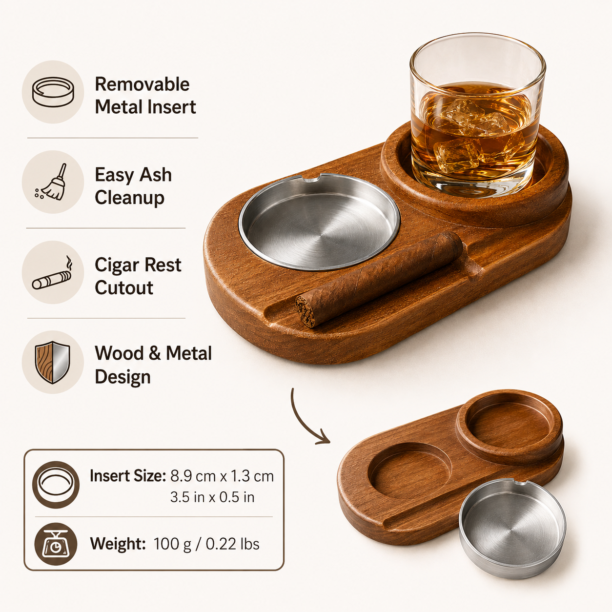 Cenicero con inserto metálico extraíble, diseño para cigarrillos en el hogar