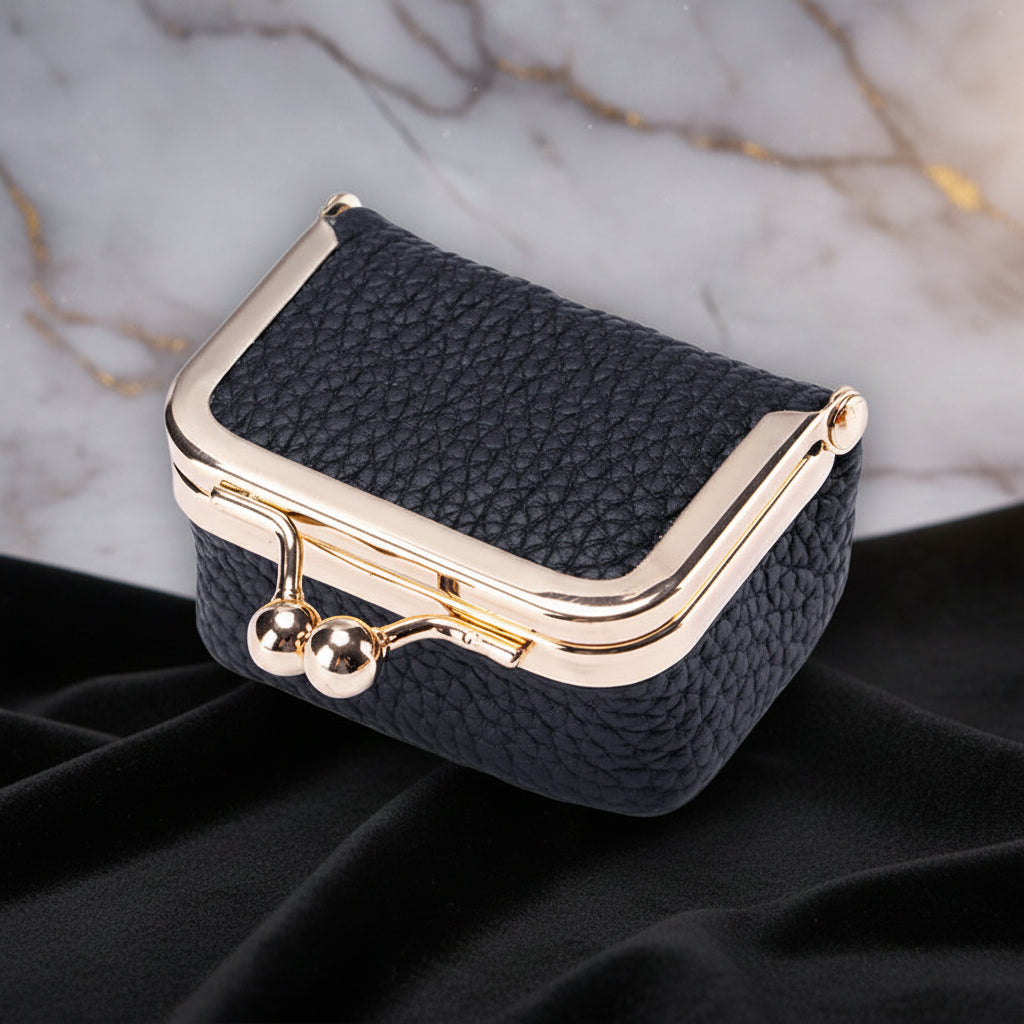 Mini joyero organizador de cuero genuino con cierre dorado para viaje
