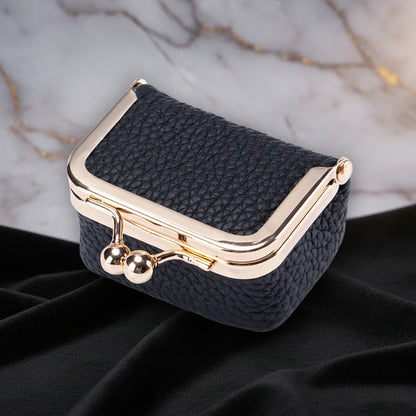 Mini joyero organizador de cuero genuino con cierre dorado para viaje