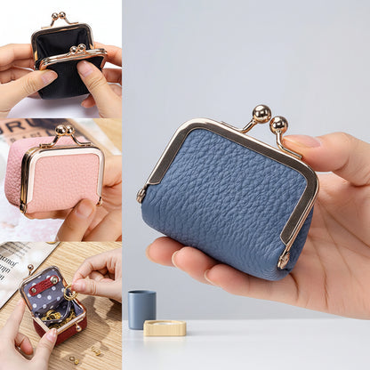Mini joyero organizador de cuero genuino con cierre dorado para viaje