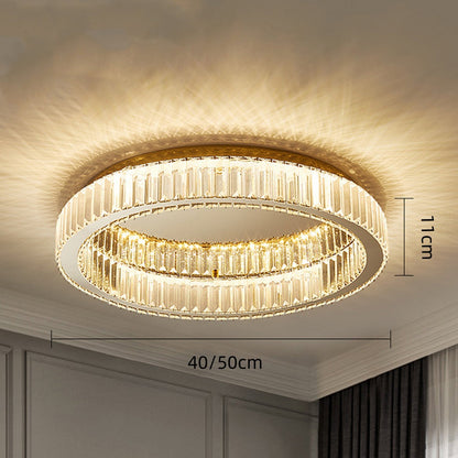 Lustră rotundă cu cristale | Finisaj auriu luxos