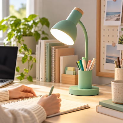 Moderne skrivebordslampe med funktionelt design og justerbar højde