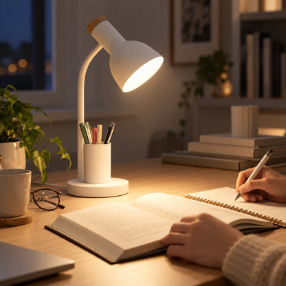 Moderne skrivebordslampe med funktionelt design og justerbar højde
