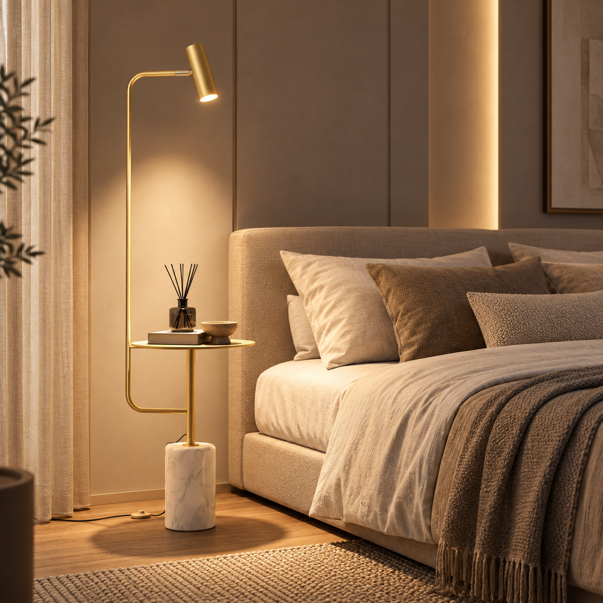 Moderner Stehlampentisch als Akzentbeleuchtung fürs Schlafzimmer