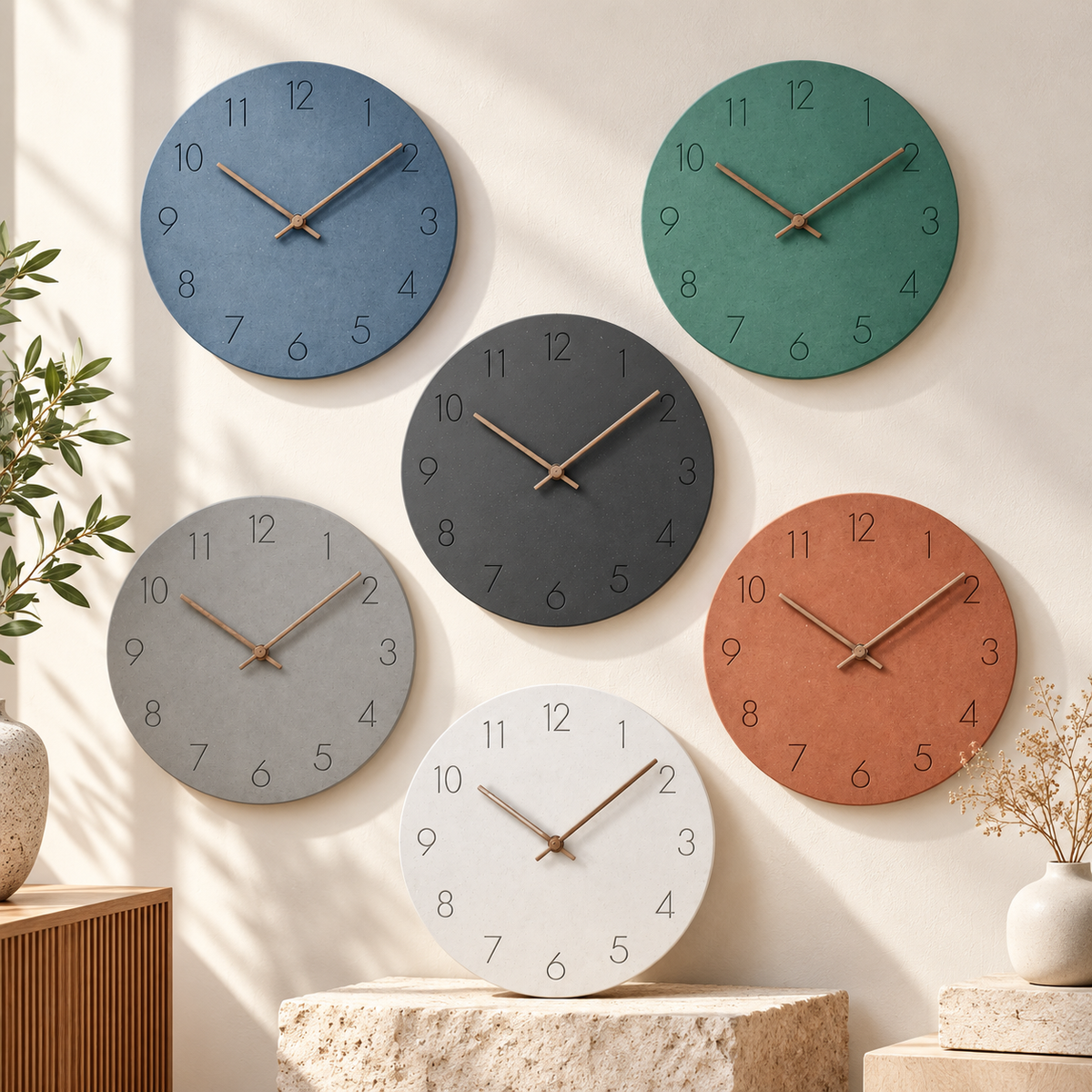 Moderne minimalistisk vægur med batteri, nordisk design