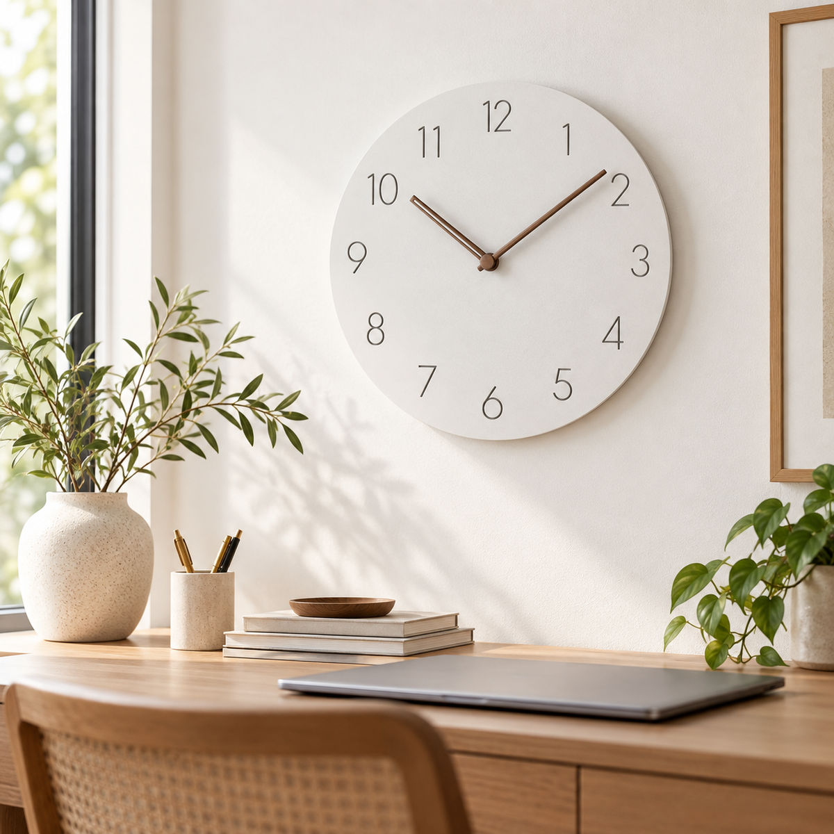 Moderne minimalistisk vægur med batteri, nordisk design