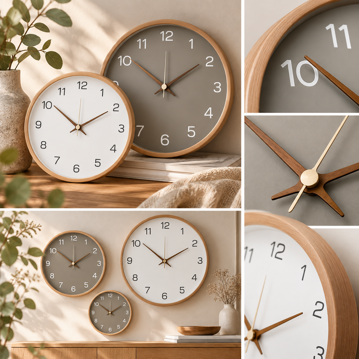 Ceas de perete decorativ modern, cu design scandinav și finisaj din lemn