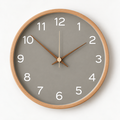 Ceas de perete decorativ modern, cu design scandinav și finisaj din lemn
