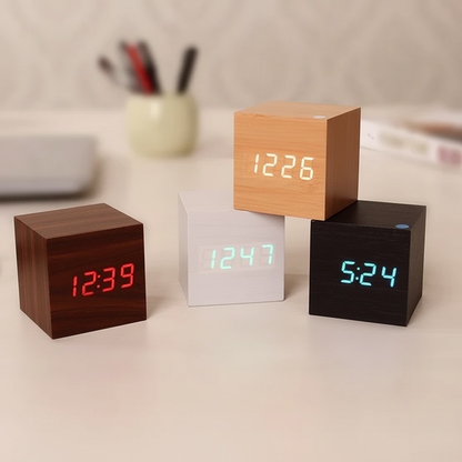 Reloj Despertador Digital Madera Pantalla LED