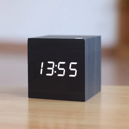 Reloj Despertador Digital Madera Pantalla LED