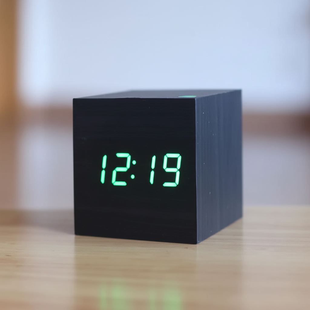 Reloj Despertador Digital Madera Pantalla LED