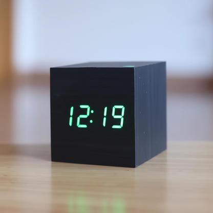 Reloj Despertador Digital Madera Pantalla LED