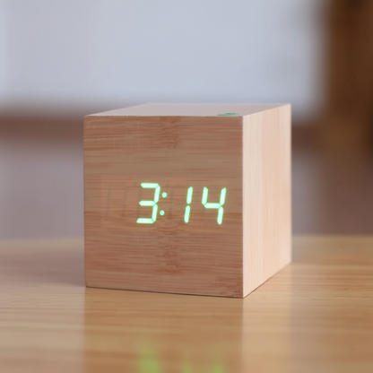 Reloj Despertador Digital Madera Pantalla LED