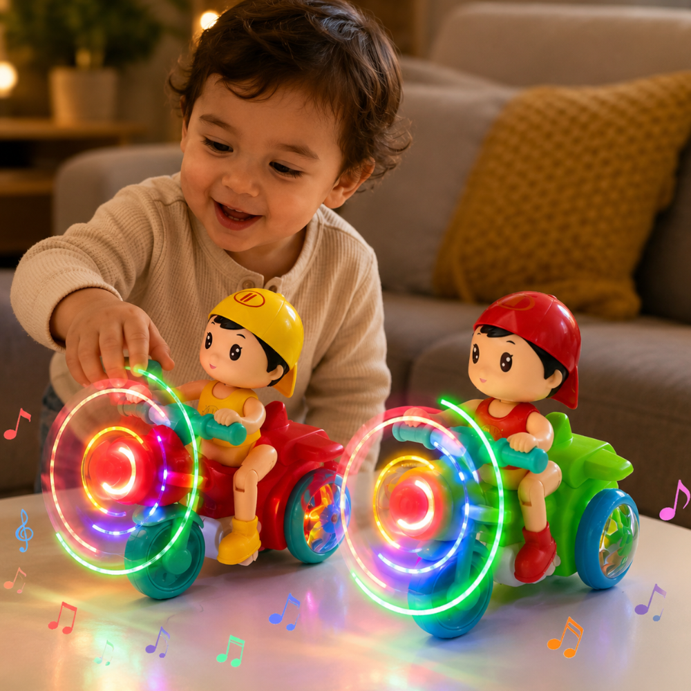 Motorrad-Spielzeug mit Musik, Licht und drehendem sensorischem Fahrzeug