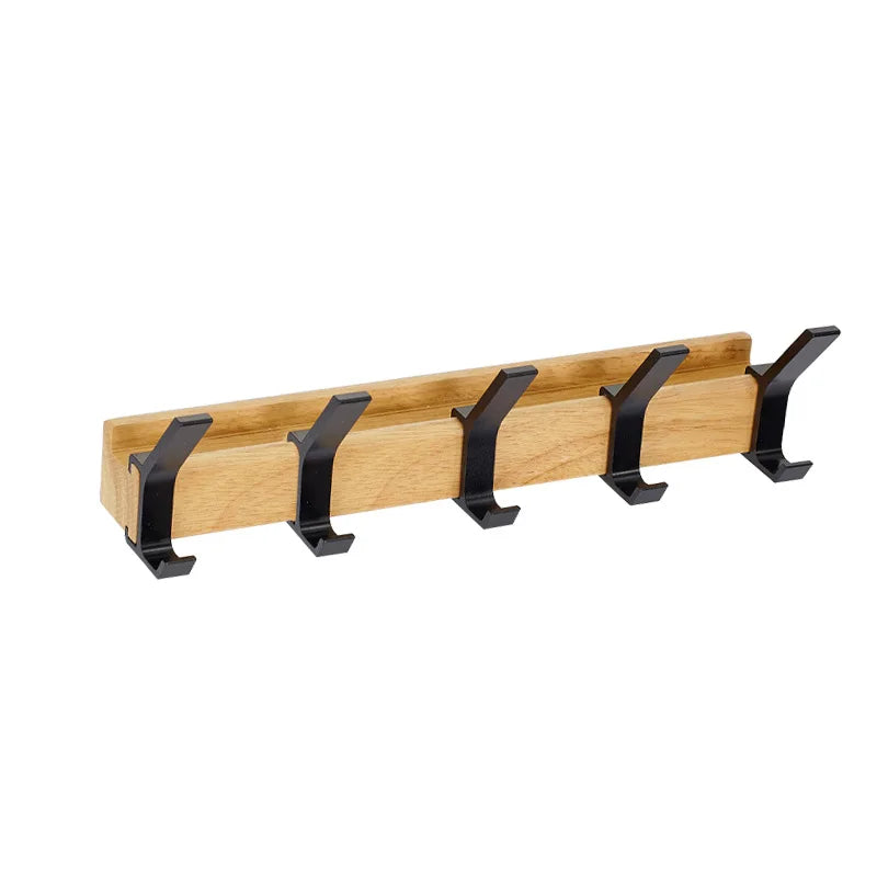 Nordic Wall-Mounted Coat Rack | Adjustable Dual Hooks in Black & Wood Finish