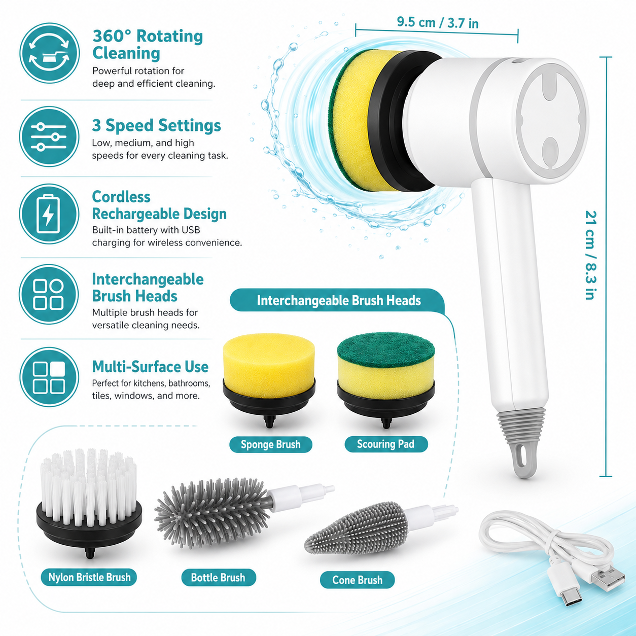 Multi Surface Electric Cleaning Brush Cordless Handheld