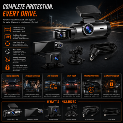 Multi Channel Dash Cam Full HD Loop Recording Dual Lens
