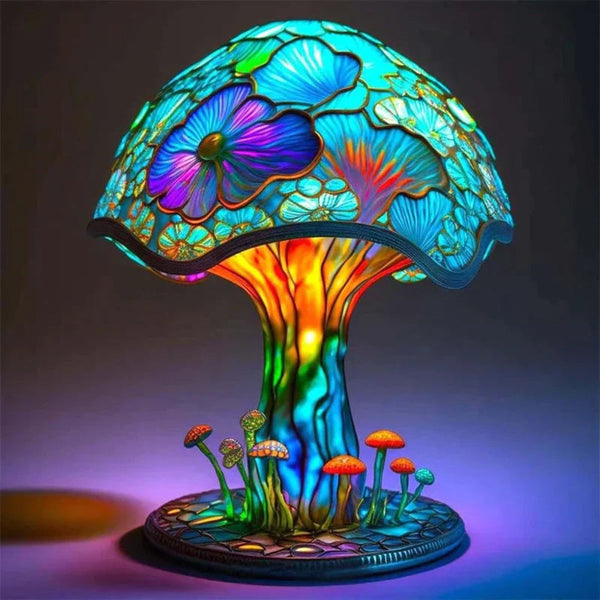 Mushroom Design Stained Glass Table Lamp for Bedside or Desk Use 0