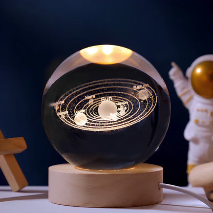 Lámpara de mesa LED con bola de cristal nocturna y grabado 3D de planeta