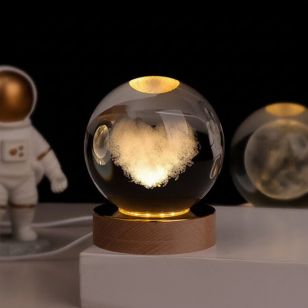 Lámpara de mesa LED con bola de cristal nocturna y grabado 3D de planeta