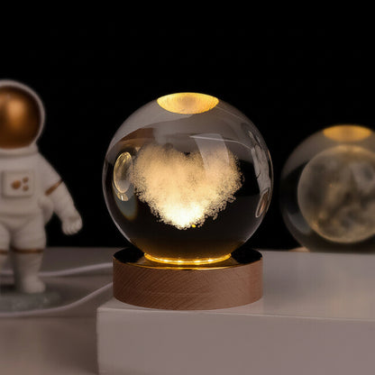 Lámpara de mesa LED con bola de cristal nocturna y grabado 3D de planeta