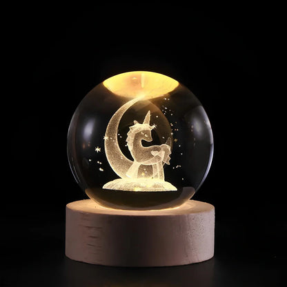 Lámpara de mesa LED con bola de cristal nocturna y grabado 3D de planeta
