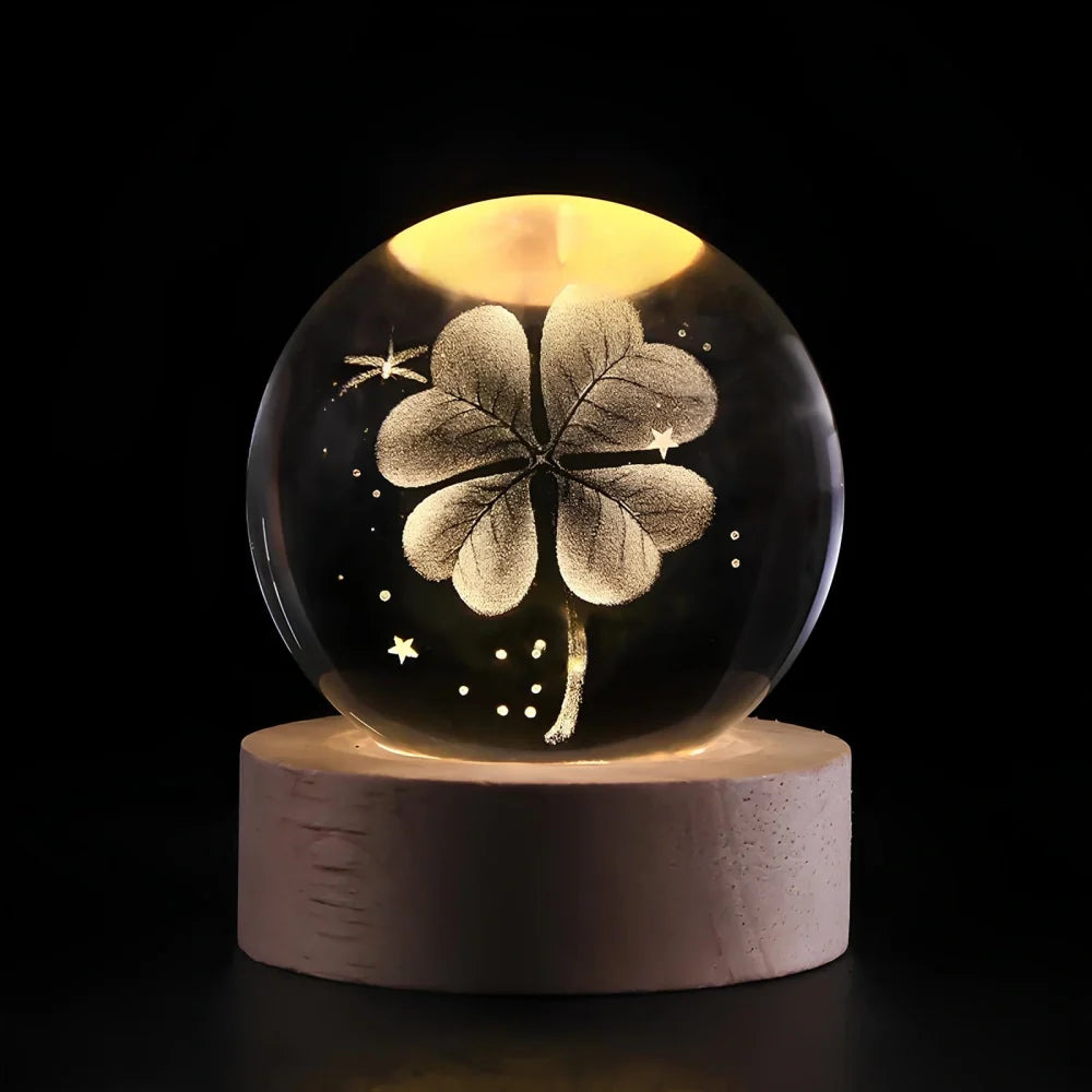 Lámpara de mesa LED con bola de cristal nocturna y grabado 3D de planeta