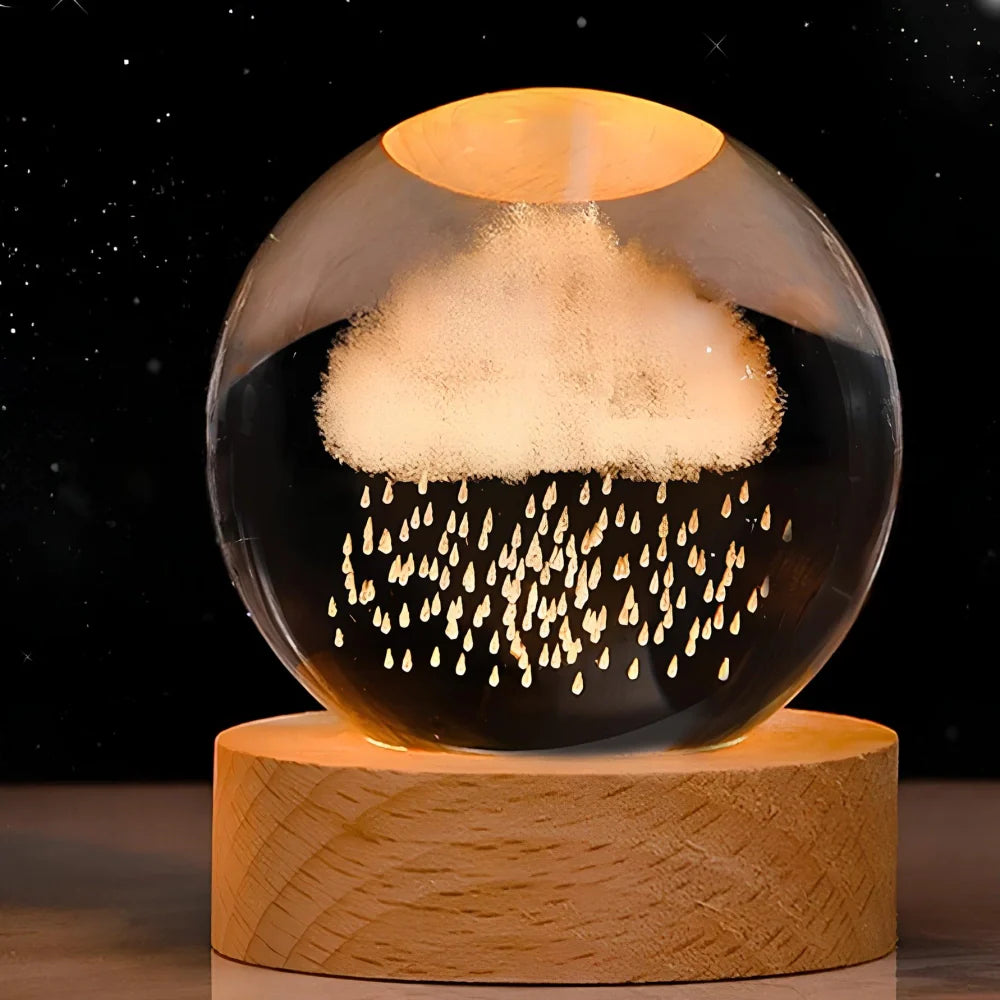 Lámpara de mesa LED con bola de cristal nocturna y grabado 3D de planeta