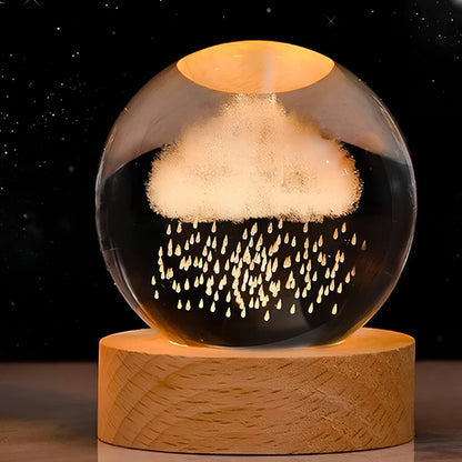Lámpara de mesa LED con bola de cristal nocturna y grabado 3D de planeta