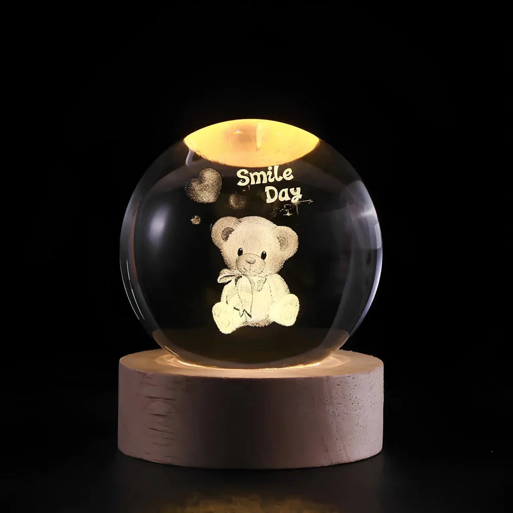 Lámpara de mesa LED con bola de cristal nocturna y grabado 3D de planeta